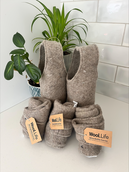 Wool.Life NZ wool wine carry bag - waste-free gifting with recycled wool packaging
